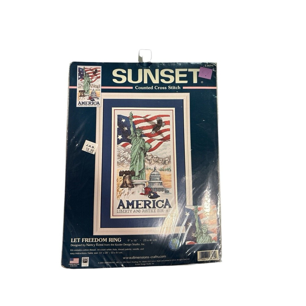 2001 Sunset "Let Freedom Ring" America Counted Cross Stitch 13694 Statue Liberty